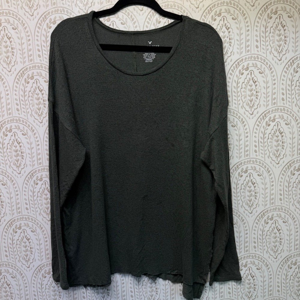 American Eagle Soft & Sexy Plush Top Womens XXL Green Oversized Raw Hem Tee